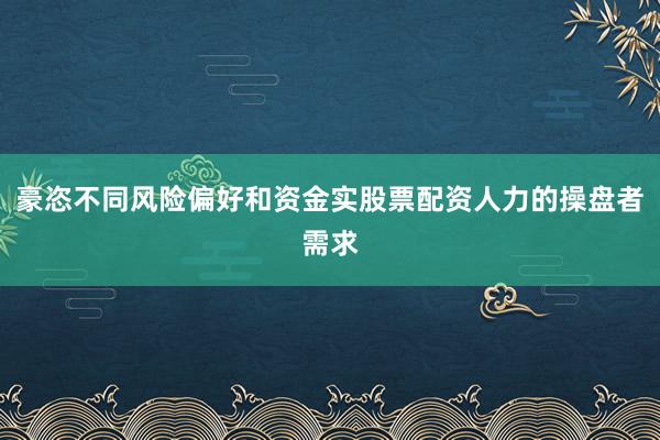 豪恣不同风险偏好和资金实股票配资人力的操盘者需求